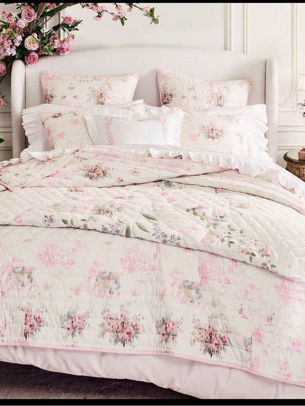 LoveShackFancy Floral Bow Patchwork Embroidered Quilt -King/Cal King (NO SHAMS)